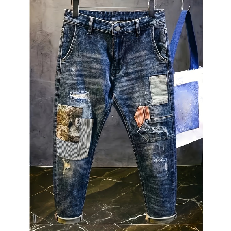 Retro Spliced ​​jeans Men's Tr - Streetwear Brand Book avaliação e preço
